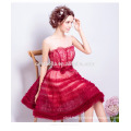 New arrival red puffy short evening dress for lady 2016 Off shoulder sexy red puffy lace evening dresses